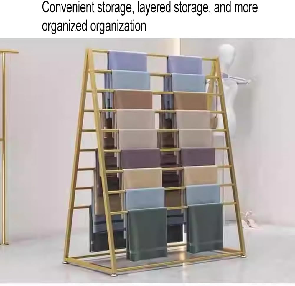 Floor Standing Metal Scarf Display Rack, Double-Side Organizer with Detachable Rod for Space Saving Storage.Gold,60x50x146 cm