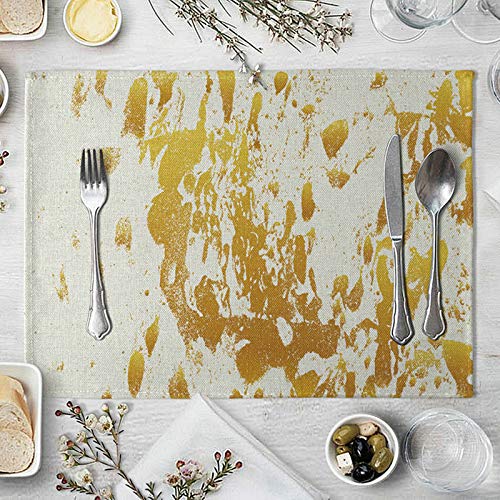 Lieson Platzdeckchen 2er Set, Platzsets Abwaschbar, Platzset Waschbar Stoff Baumwolle Leinen Abstraktr Druck Weiß Gold 40x30CM Cover