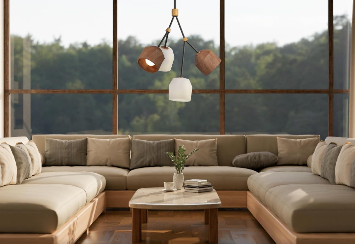 Maxim Lighting 28274DBZAB I Akimbo Collection 21 Inch Four Light LED Pendant I Dark Bronze and Antique Brass Finish I Modern Contemporary Light Fixture I Adjustable Height I