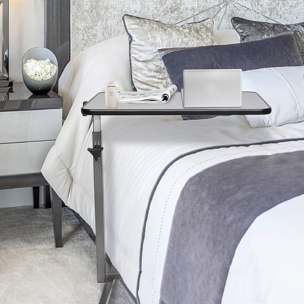 OMECAL Overbed Table w/Wheels, Adjustable Bedside Sofa Side Table Rolling Laptop Computer Desk