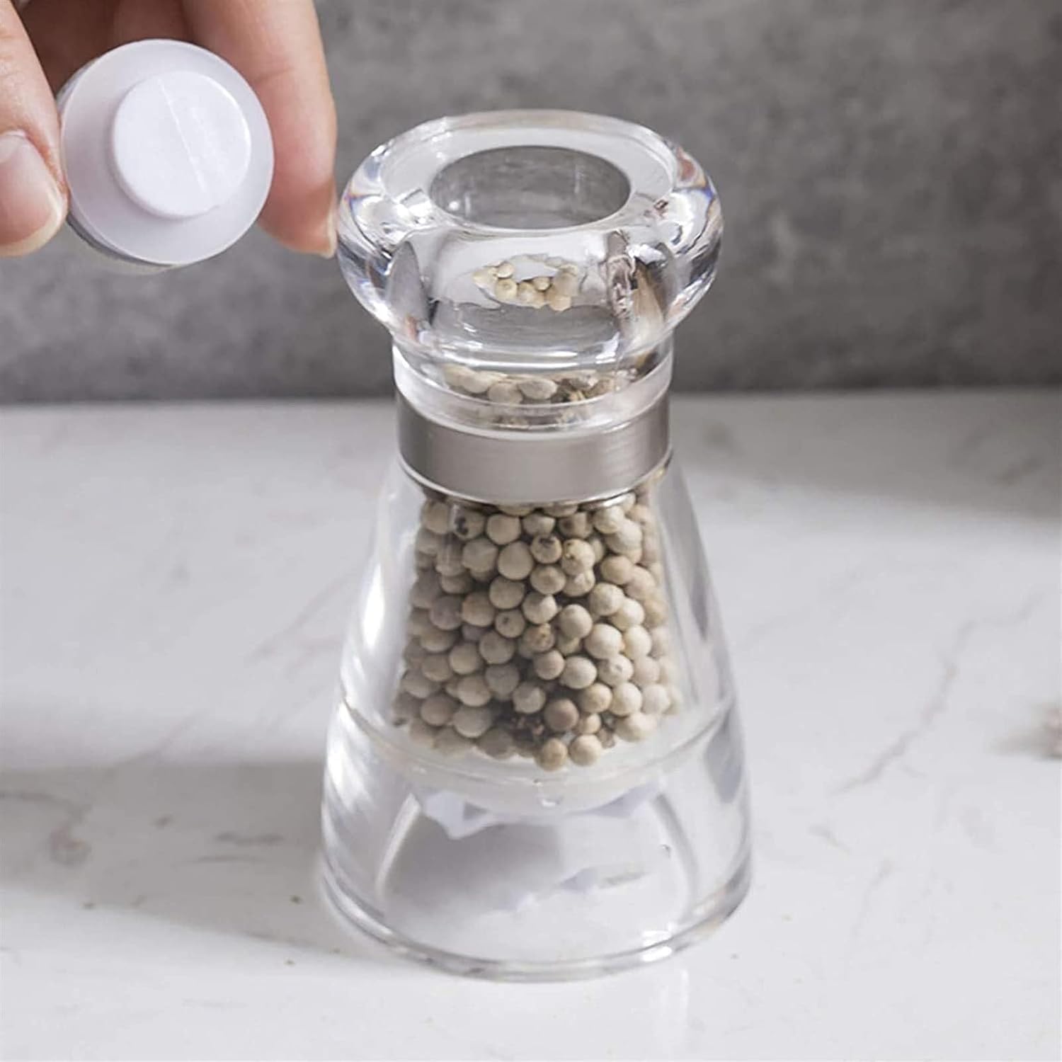 Stainless Steel Salt and Pepper Grinder Set, Adjustable Coarseness Spice Mill with Thick Glass Body, Manual Pepper and Salt Mill, 42g Capacity