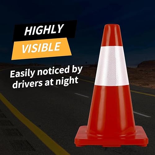 Miniatura 3 de Conos de tráfico de 18 pulgadas, paquete de 12 conos de seguridad naranja con collares reflectantes para estacionamiento, camino de entrada, control