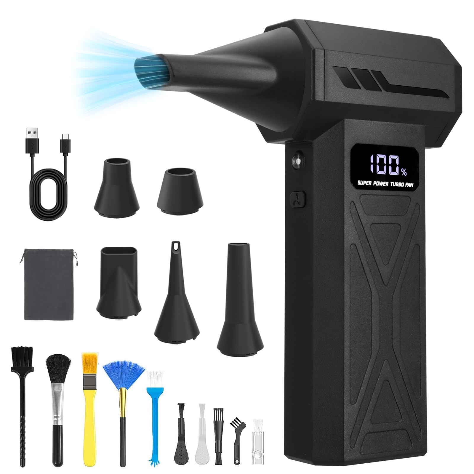 Compressed Air Duster 110000RPM Electric Air Blower with 4-Speed Adjustable LED Light Rechargeable Fast-Charging for Computer Keyboard Electronics