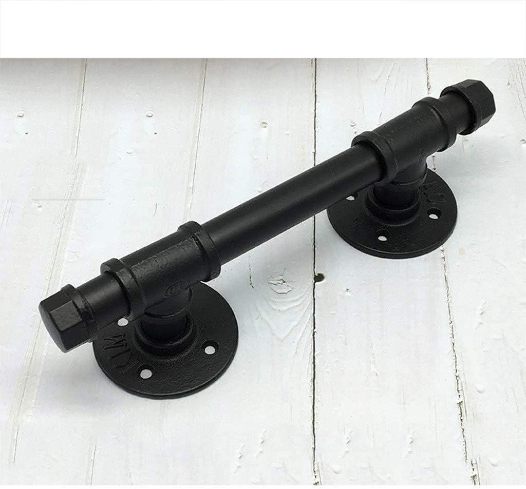 Black Cast Iron Door Pull Handle External Internal - Retro Heavy Duty Sliding Gate Garage Shed Handles Replacement Hardware Sets, Water Pipe Design (Including Screws)(Size:65cm (26 inch))