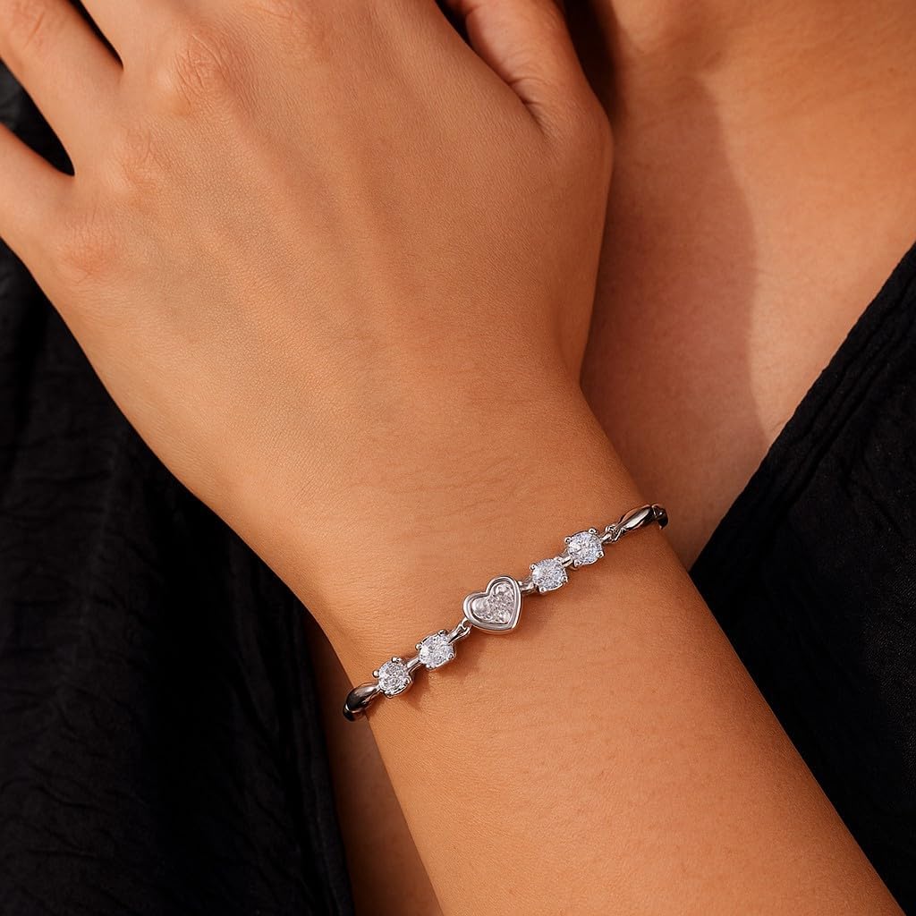 Nilu's Collection Women's Copper Sterling Silver Heart Shape Stone Charm Bracelet