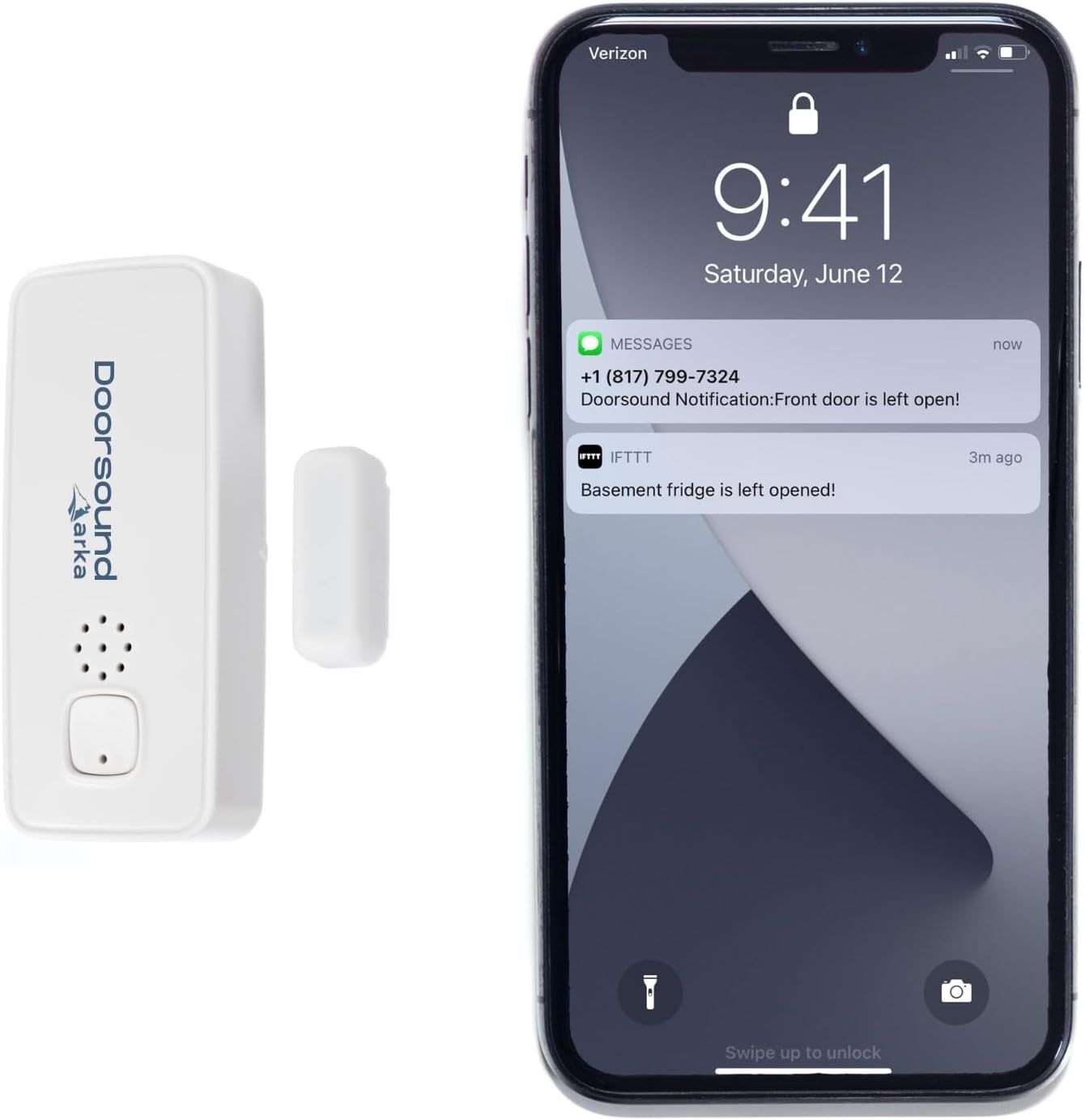 Doorsound - Door Left Open Alarm with Adjustable time delay, Reminders, Chime, Text alerts, Google Home Announcements and IFTTT in-app Notifications | no hub Required | (White - Battery not Included)