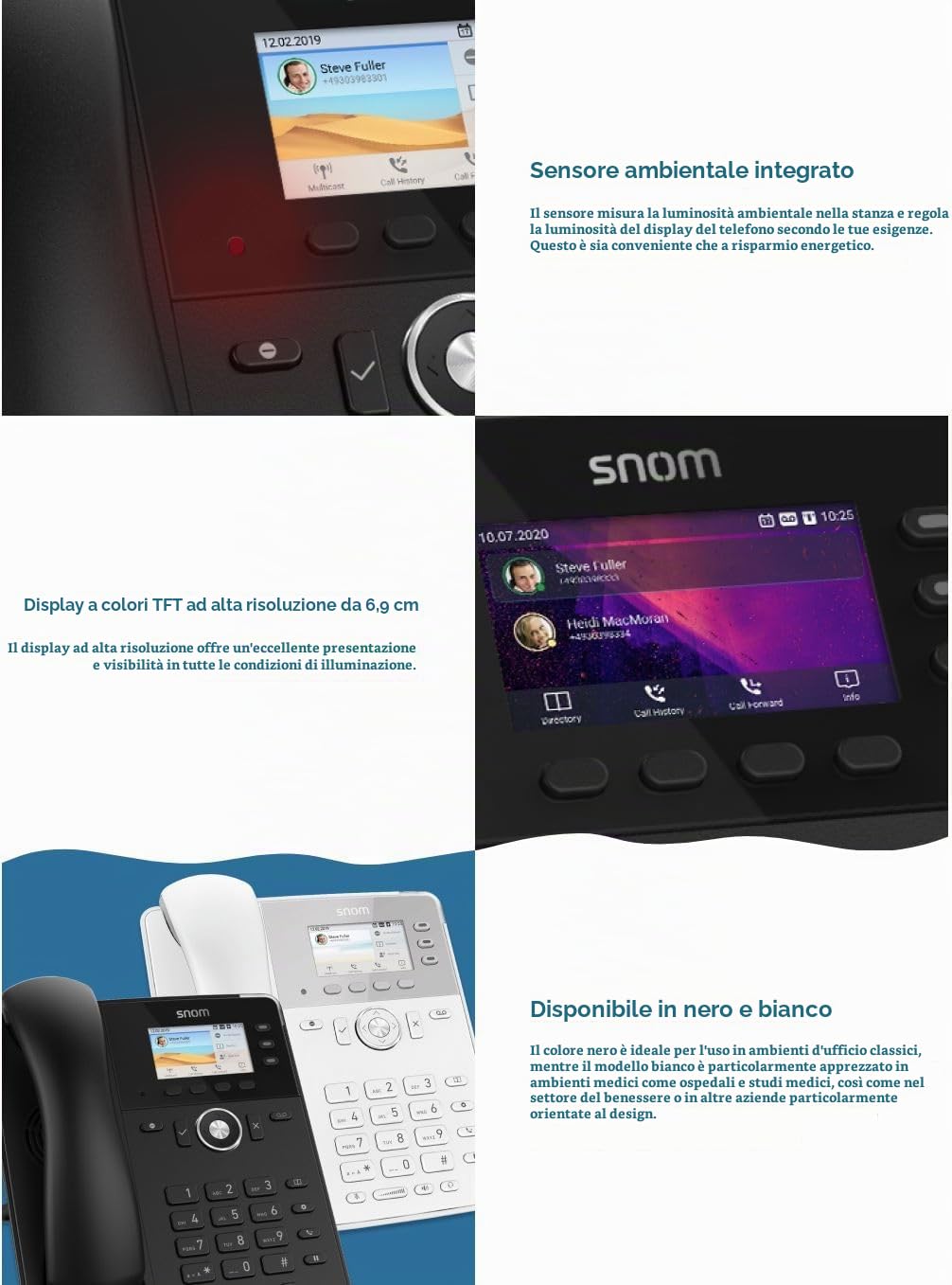 Snom D717 Nero Telefono IP con 6 Account SIP, Display a Colori, Porta USB, Attacco Cuffia, 2 Porta Gigabit LAN, 3 Anni di Garanzia