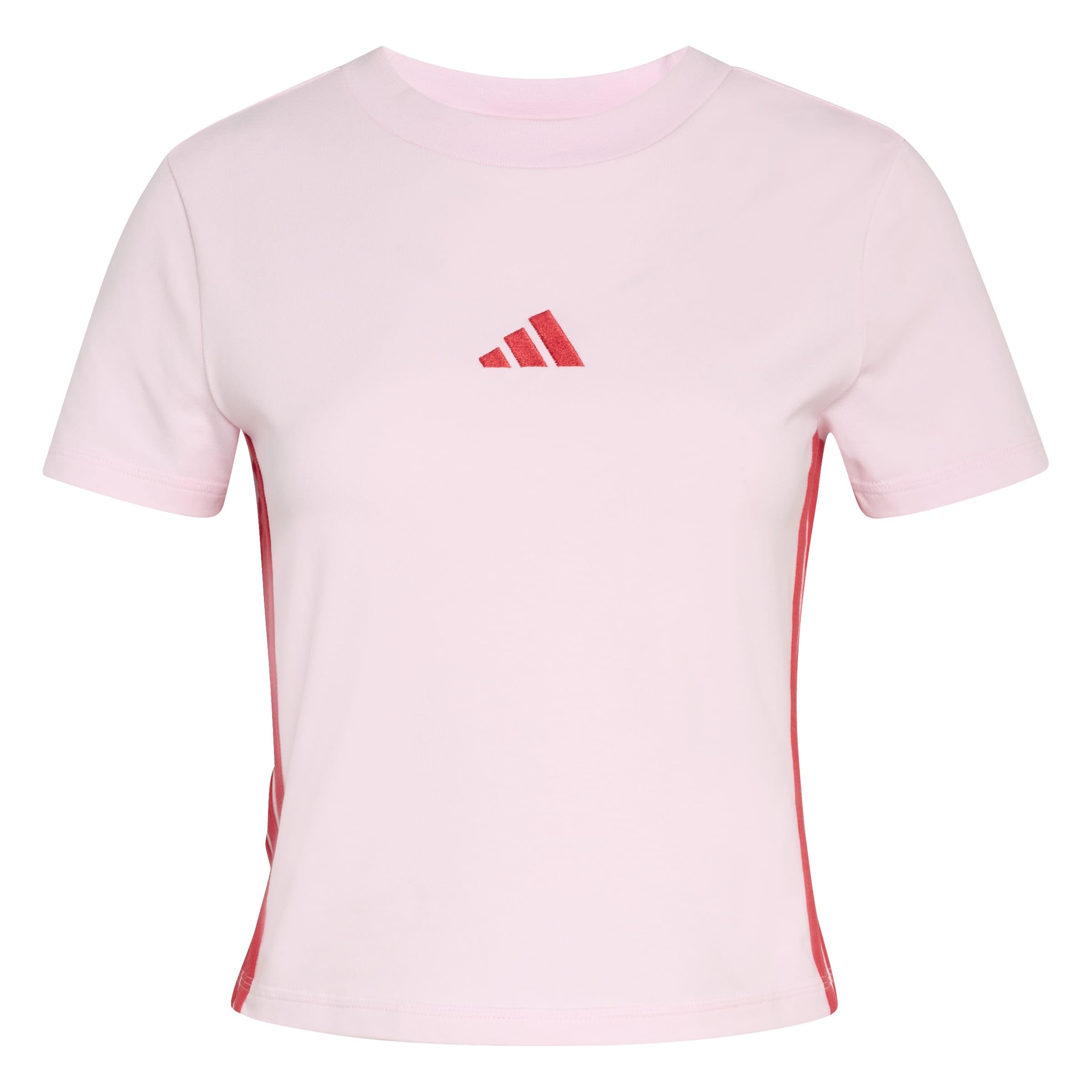 adidas Women's Essentials 3 Stripes Slim Baby T-Shirt, Clear Pink/Pure Ruby, XXS