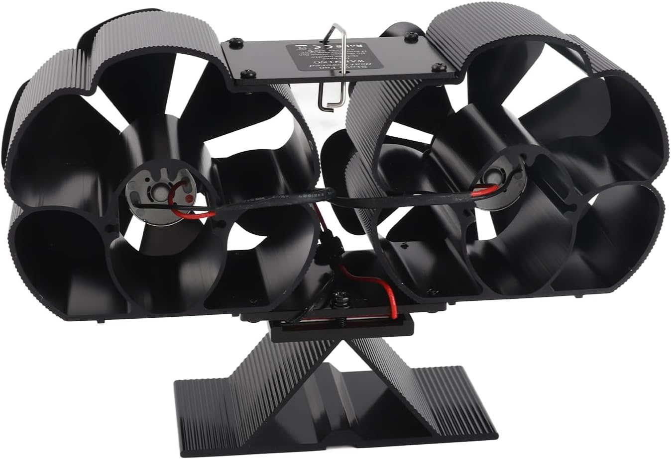 Fafeicy Fireplace Fan, Double Headed Floral Pattern 6 Blade Heat Powered Fan 180 220CFM 1400rpm Aluminum Alloy, with 25dB Quiet Operation, for Wood Coal Burning Stove (No Thermometer)