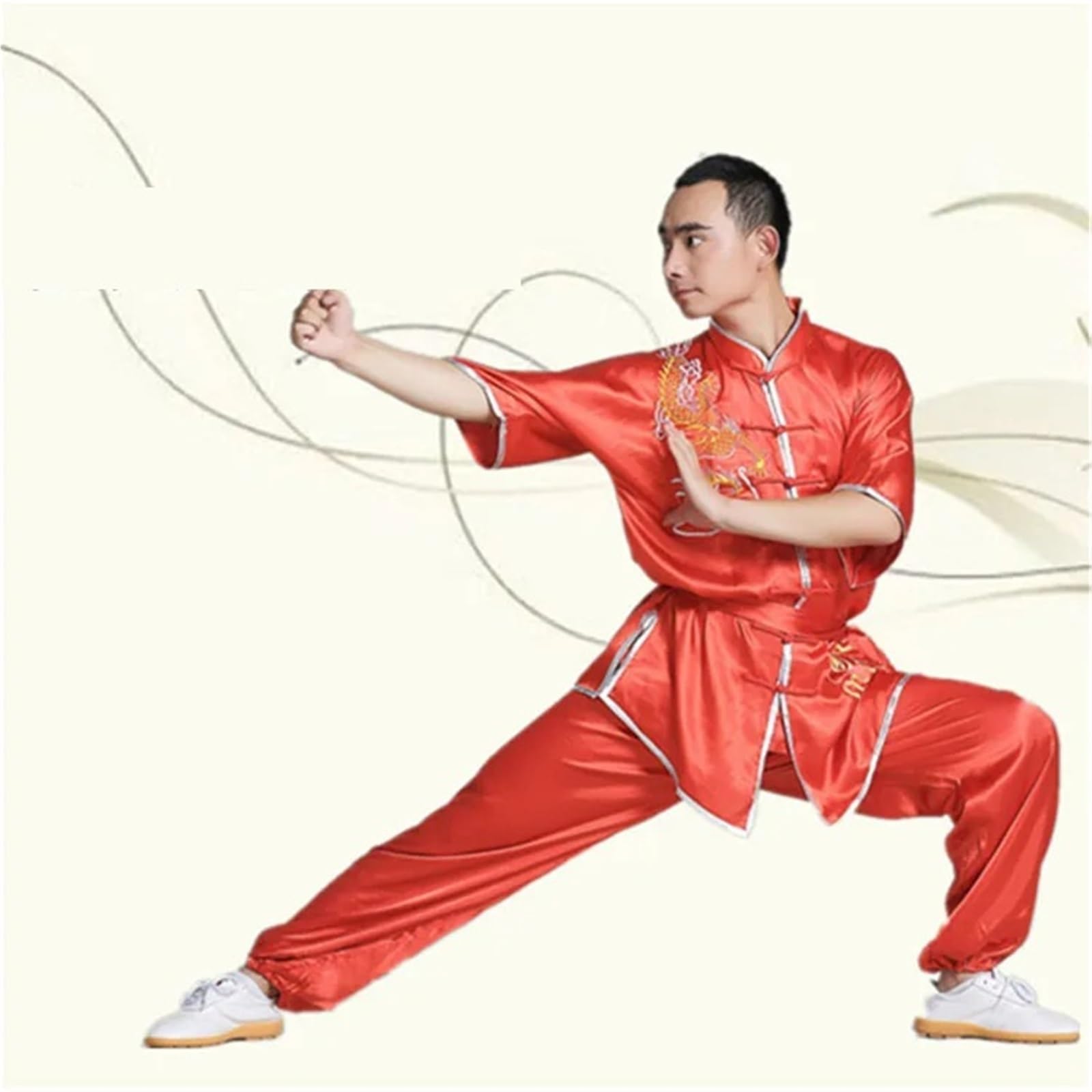 Wushu-Uniform, Kungfu-Kostüm, Kampfsport-Anzug, Kleidung, Drachenstickerei, for Männer, Frauen, Jungen, Mädchen, 125–185 cm Unisex Kung Fu Uniform(Red,155-165cm)