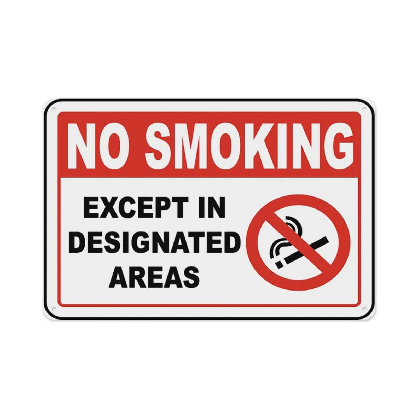 peiyeety No Smoking Except In Designated Areas Sign Aluminum Tin Warning Signs For Home Outdoor Garden 8X12 Inches