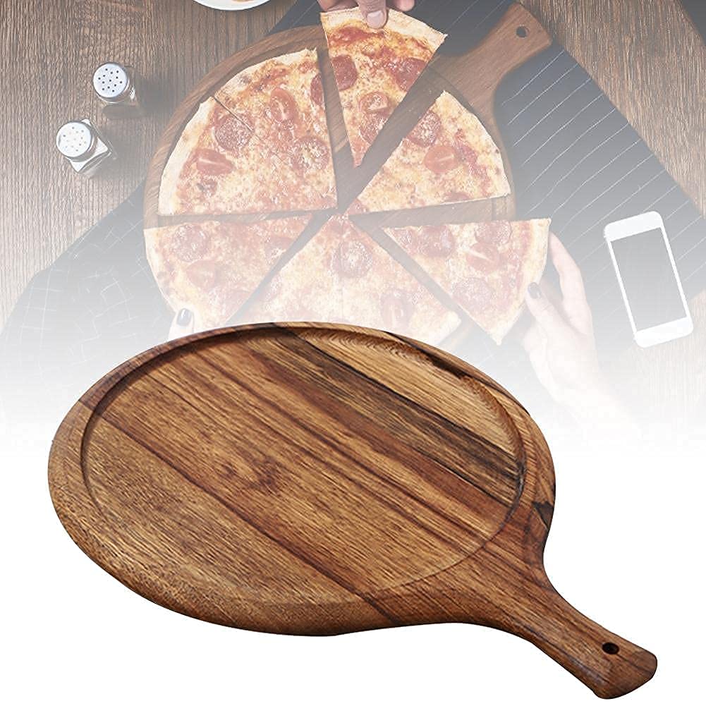 HJKL Rundes Pizzablech Aus Holz – 25,4 Cm Durchmesser, Mit Griff, Als Servierplatte Oder Schneidebrett