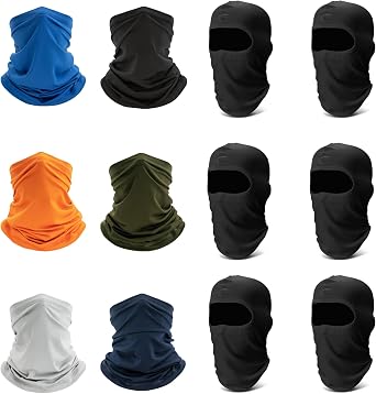 6 Pack Neck Gaiter Bandana Face Mask and 6 Pack Balaclava Face Ski Mask