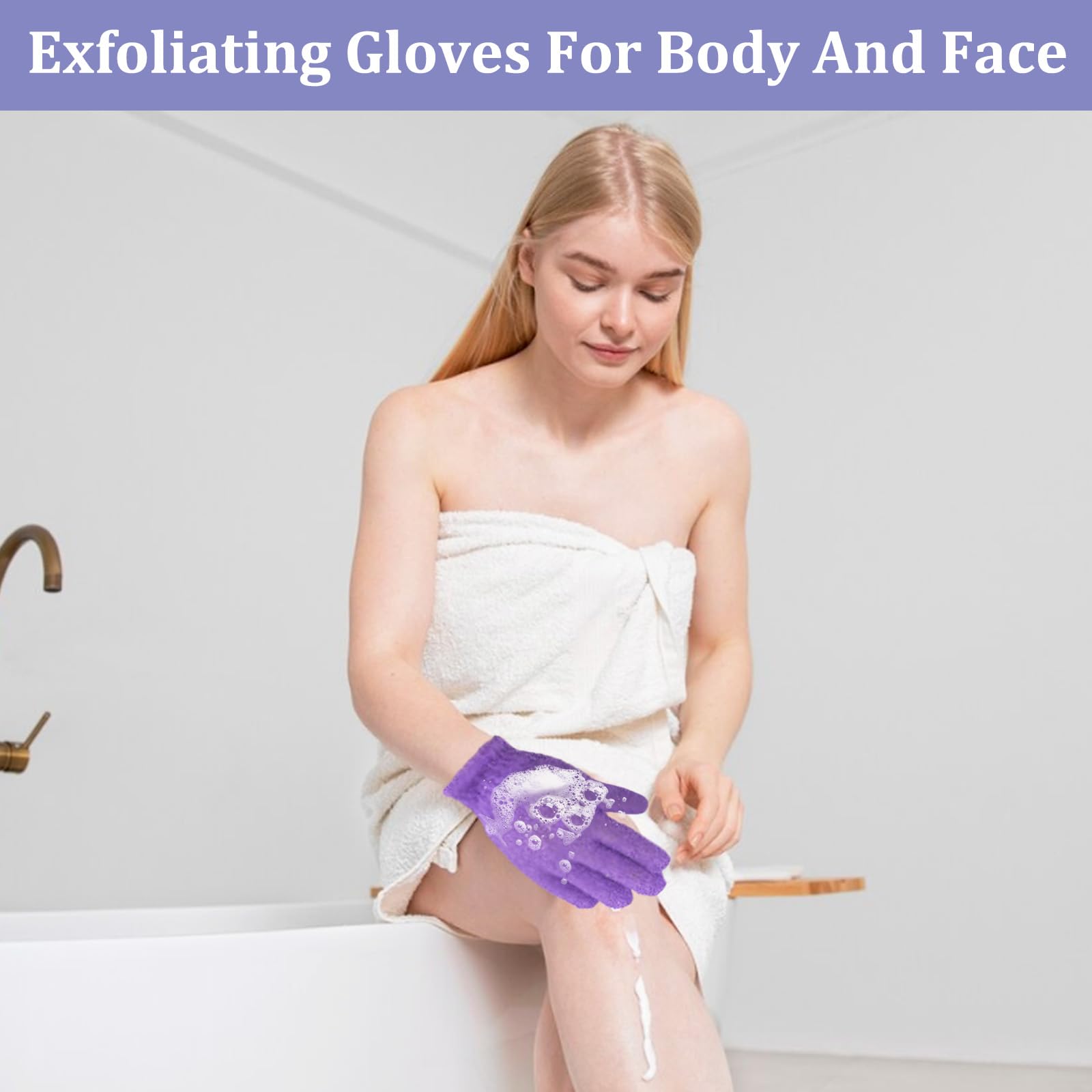 KEYRI Lot de 10 Gant Exfoliant Corps, Gants Gommage Corps Doux Gant Exfoliant Visage pour Hommes Femmes Et Enfants Gants De Bain à Cinq Doigts pour Exfoliation Douche (Blanc+Rose+Violet+Vert+Bleu)