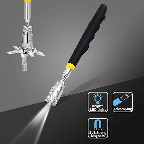 Miniatura 3 de Rechabite 2 piezas de 8 libras linterna telescópica magnética herramienta de recogida con 3 luces LED, varilla magnética extensible de 7.5" a 31"