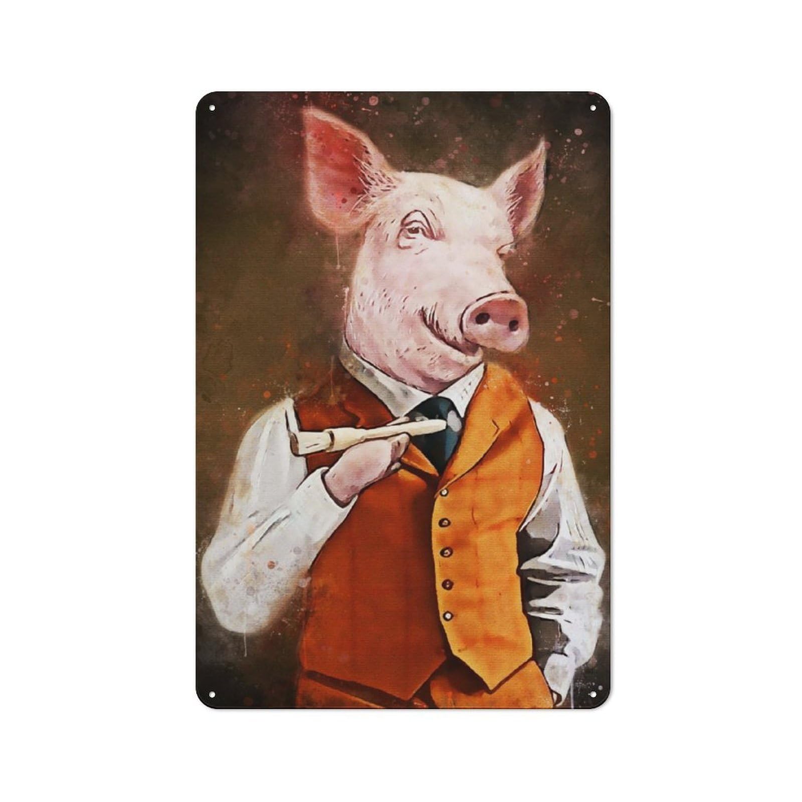 Junmoney Pig Fashion Rustic Metal Plaque 30X20cm For Dining Room Or Kitchen, A Housewarming Gift For Dining Room Decor Fans