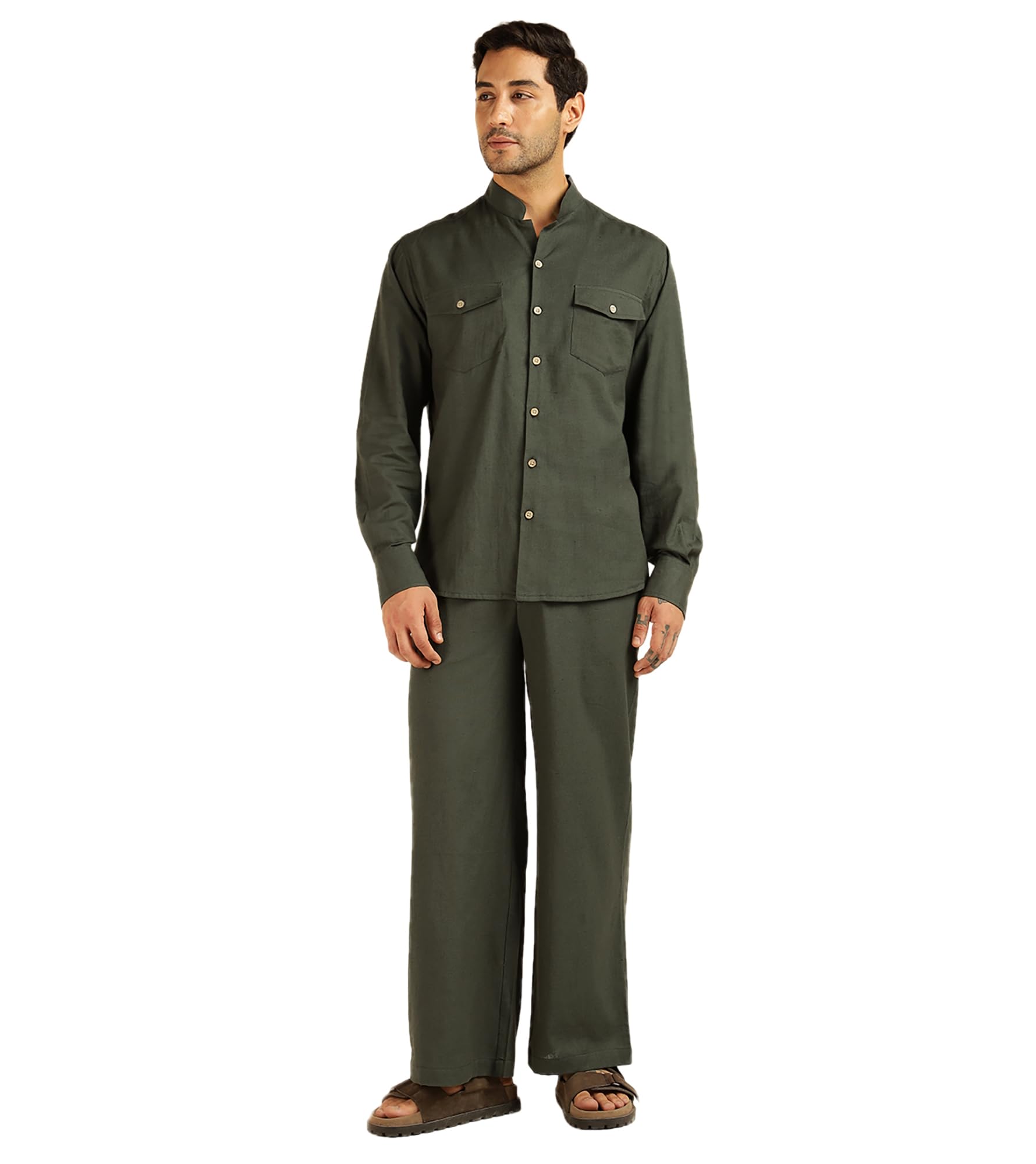 Men's Striped with Solid Pure Cotton Co-Ord Set For Men|2 Piece Sets|Trouser & Shirts Combo|Vacation Dress|Casual|Latest|New (Charcoal)-image-19