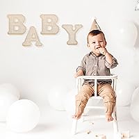 Vista 7 de 4 Pcs Rattan Wood Baby Letters - Boho Nursery Decor for Baby Shower Rustic Alphabet Letter Home Decoration for Newborns & Birthday Gifts Perfect
