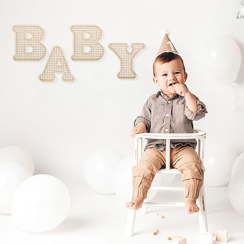 Miniatura 7 de 4 letras de madera de ratán para bebé, decoración bohemia para baby shower, letras rústicas del alfabeto para decoración del hogar para recién