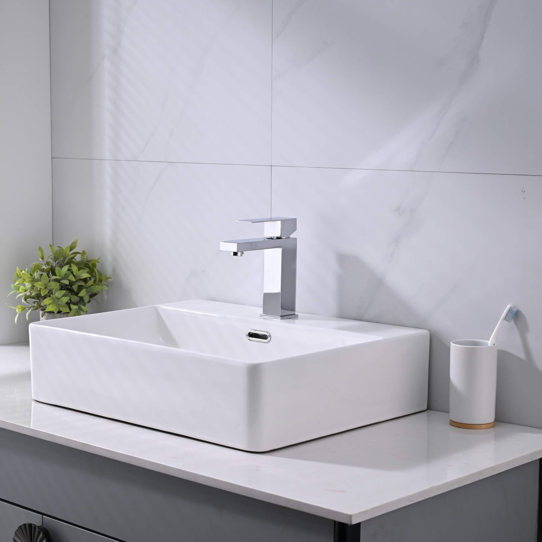 Rubinetto Lavabo Monoleva Cromo Miscelatore Monocomando per Bagno con Altezza del Beccuccio di 110 MM con Aeratore Anticalcare e Cartuccia Ceramica, Design Moderno, Senza Piombo