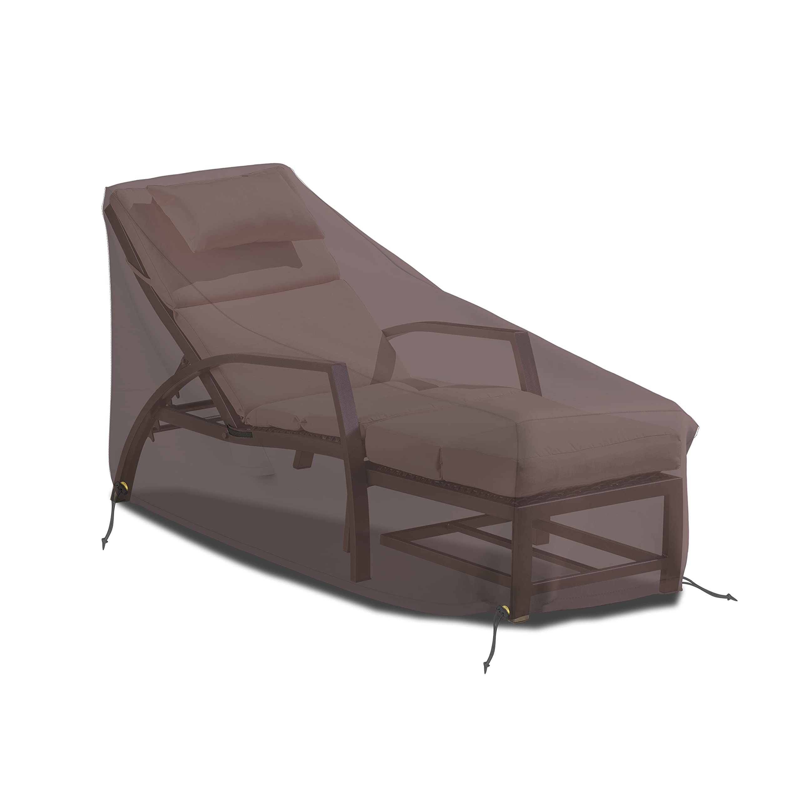 Funda para tumbona de patio de 12 onzas, impermeable, 100% resistente a la intemperie, cubierta de PVC con bolsillos de aire y cordón para un ajuste cómodo (66 W x 28 D x 30 H, café)
