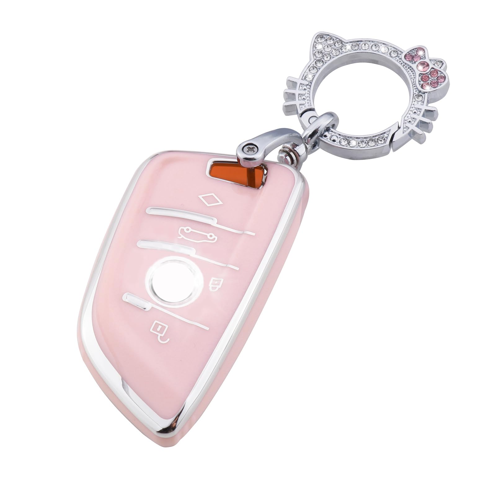 Pangpai Pink Key Fob Cover for BMW, Soft TPU Key Case Protection with Bling Keychain Fit for BMW X1 X2 X3 X5 X6 X7 and Series 1 2 3 4 5 6 7 8