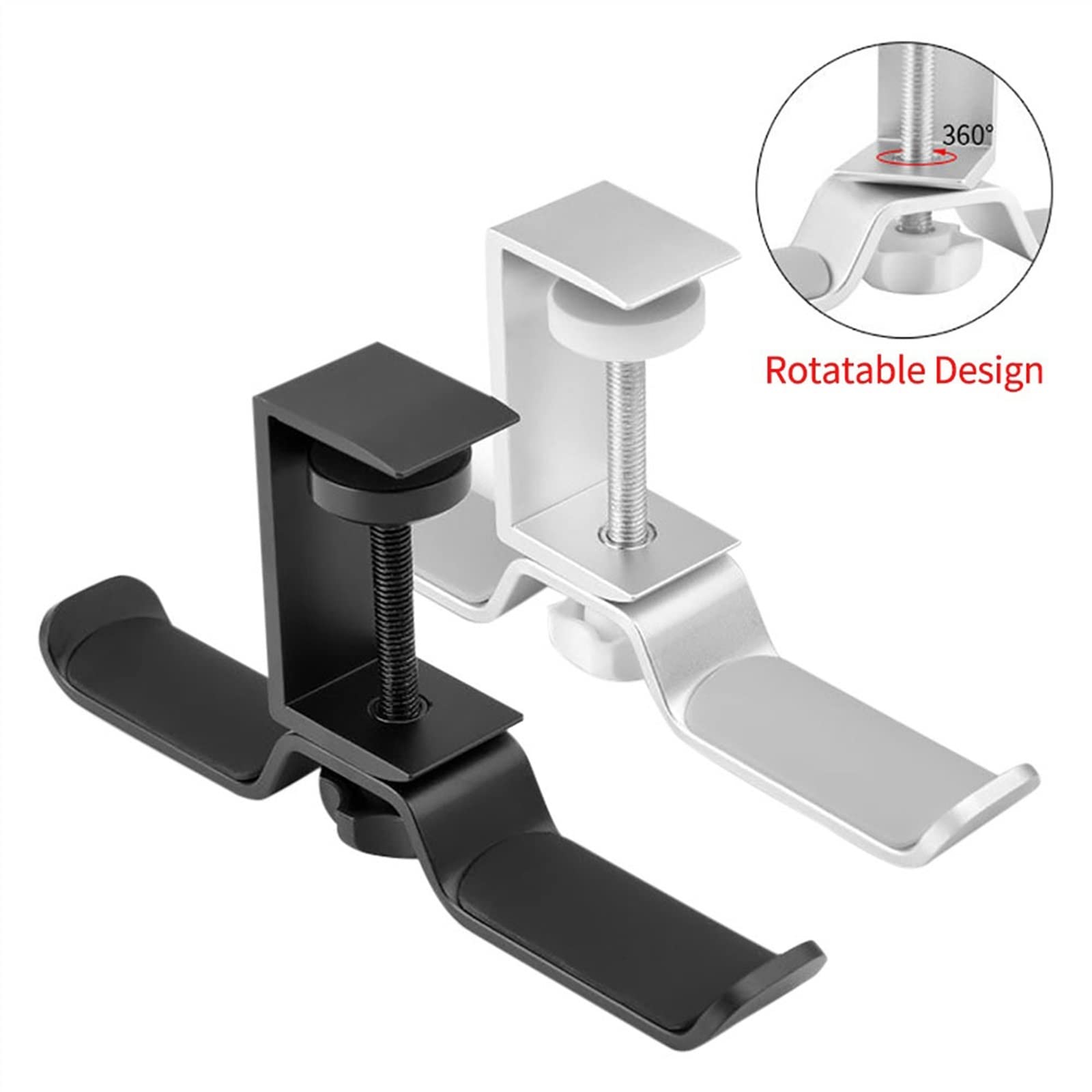 Supporto for Cuffie da Gioco for PC, Supporto for Doppio sotto la scrivania con Morsetto a Braccio Regolabile e Girevole, Organizer for Cavi Integrato(Silver)