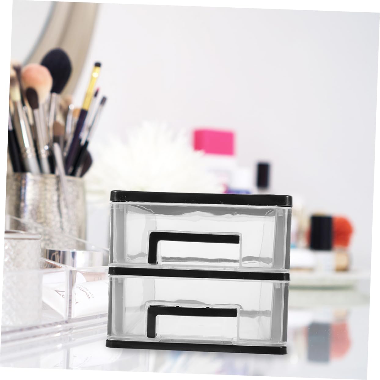 ABOOFAN Organizzatore da Scrivania con Cassetti in Plastica 2 Pezzi | Nero, Formato Mini per Desktop e Ufficio, Design Salvaspazio, Uso Flessibile