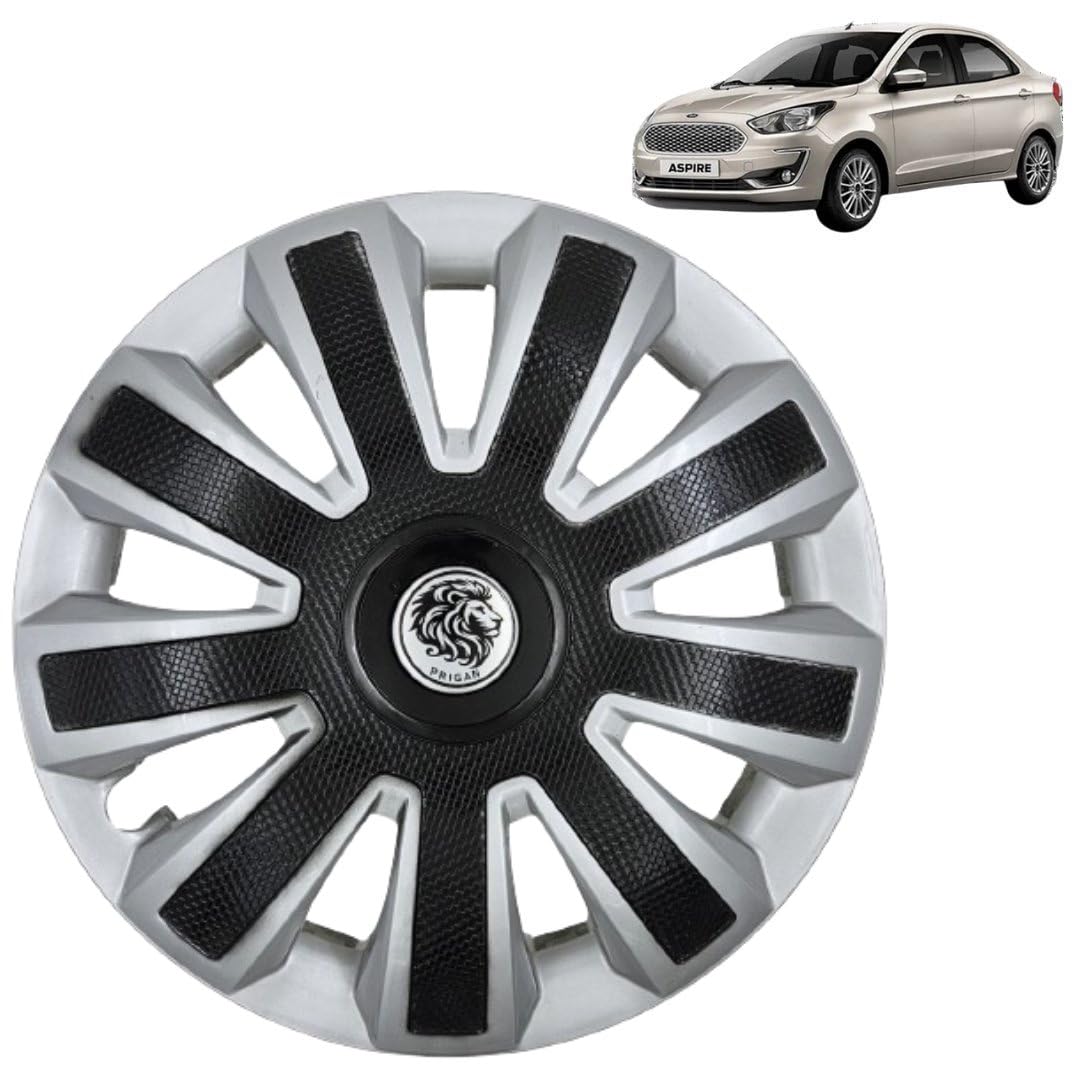 PRIGAN Wheel Cover for Ford Aspire 14 Inch Black Silver Wheel Cap (Available in 13,14 Inch) (Set of 4 Pcs) (Press Fitting) Model- Spider BS-14