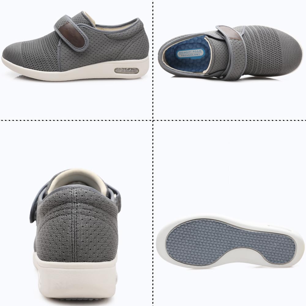 Zapatos para Diabéticos Calzado Ortopédico Fácil De Poner Zapatillas Ajustables De Ancho Especial con Plantilla De Espuma Viscoelástica Y Suela Antideslizante Ideales Pies Hinchados