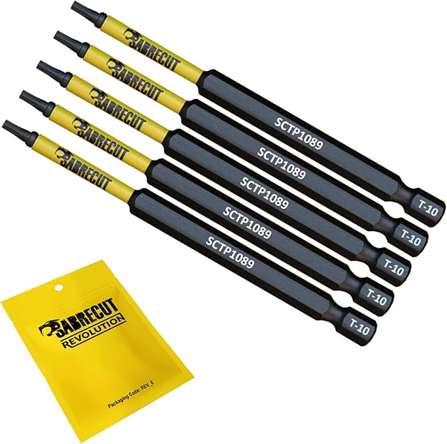 5 x SabreCut SCTP1089_5 89mm T10 TX10 Torx Tamper Proof Security Magnetic Impact Screwdriver Driver Bits Set Heavy Duty Compatible with Dewalt Milwaukee Bosch Makita and More