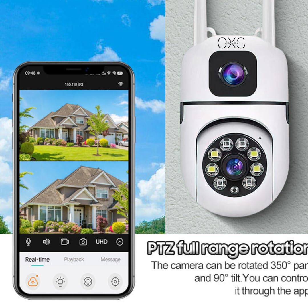 OneXsale Dual Lens 2-Camera WiFi PTZ CCTV System | 1080P HD | Motion Detection | Night Vision | Weatherproof | 4-Channel Wireless Security