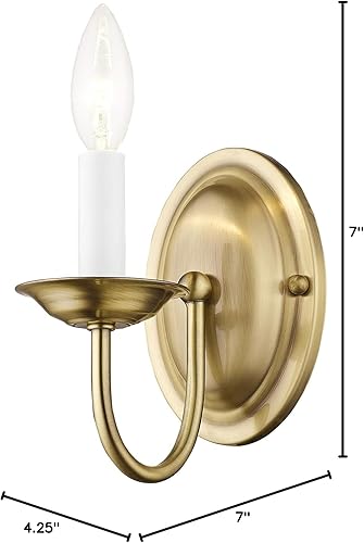 Miniatura 8 de Livex Lighting 4151-01 Aplique de pared sin sombras, latón antiguo, 4.25 pulgadas de ancho x 7 pulgadas de alto