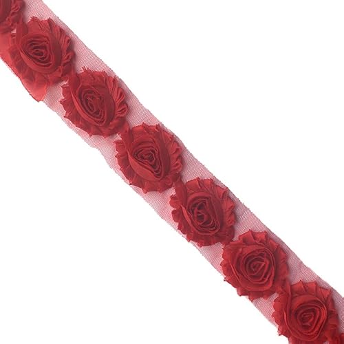 Miniatura 10 de Vestido de novia de gasa 3D deshilachada con ribete de flores de encaje para bebé (2.5 pulgadas, 14 piezas, flores, floral)