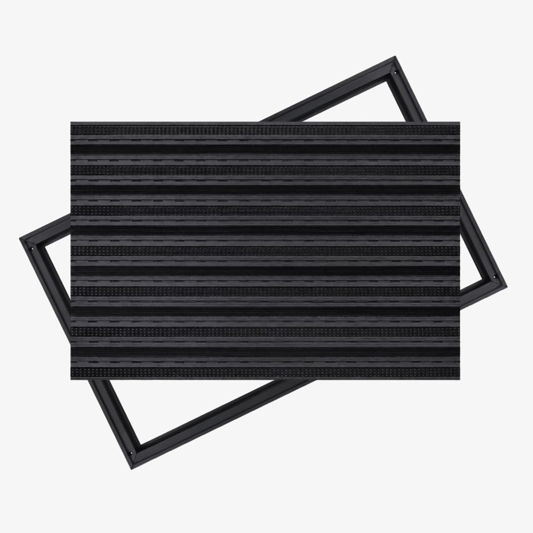 Alu-Fußmatte C12 Premium Black Bürste/Gummi 80x60 cm, Schwarz