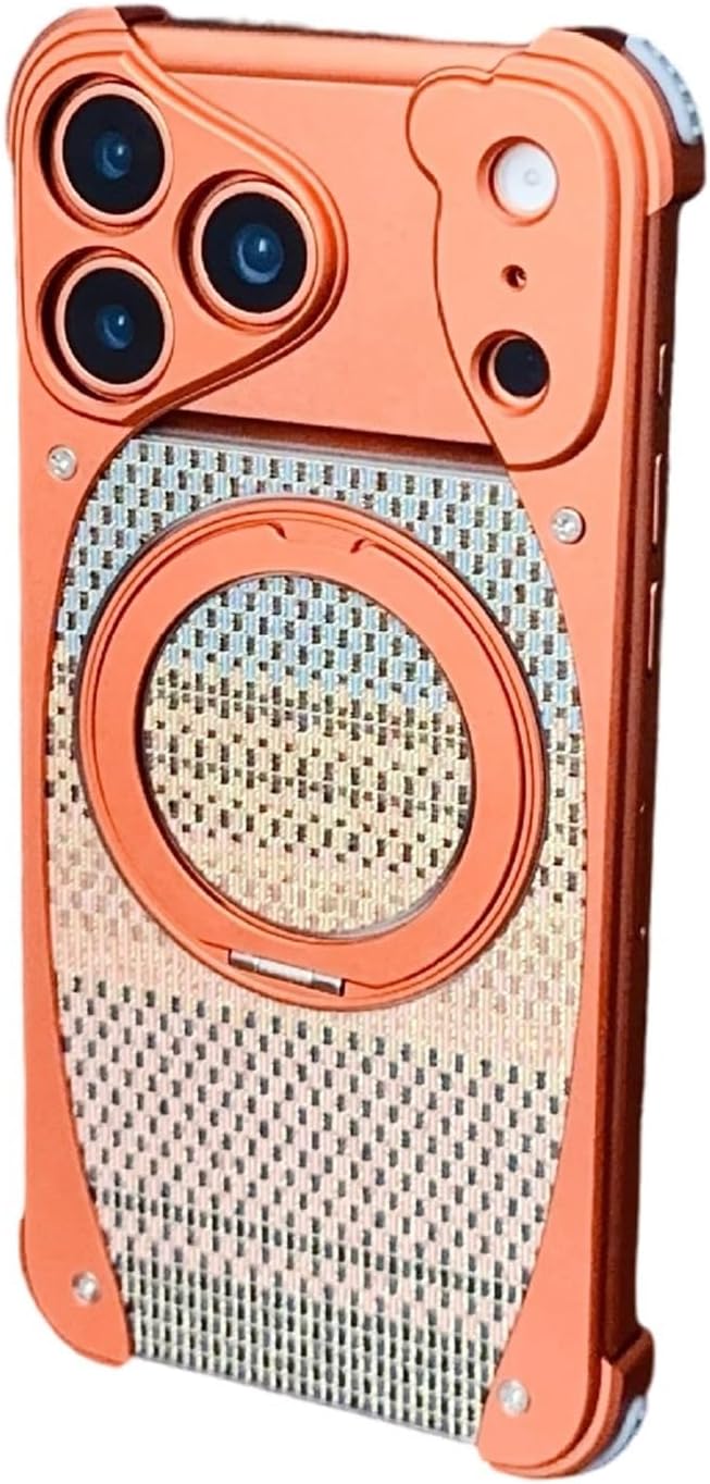 Frameless Metal Case for iPhone 17 Pro Max/17 Pro, Compatible with MagSafe, Slim Shockproof Aluminum Bumper with 360° Rotating Kickstand and Aramid Fiber Texture Back Plate(Gray,17 pro)