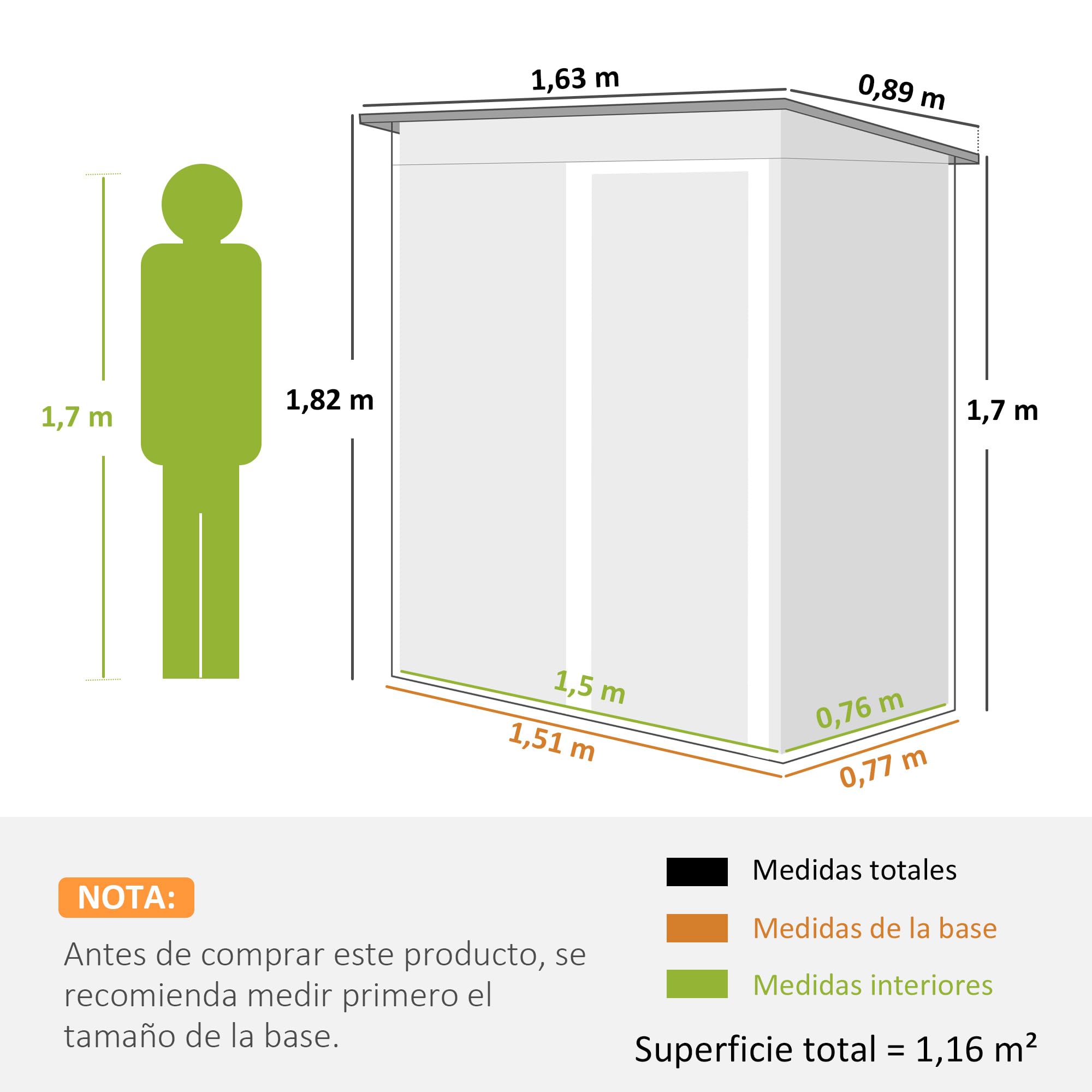 Outsunny Caseta de Jardín Exterior, 1,16 m², 163x89x182 cm, Cobertizo de Jardín Exterior Metálico con Puerta Corredera y Techo Inclinado, para Almacenamiento de Herramientas, Negro