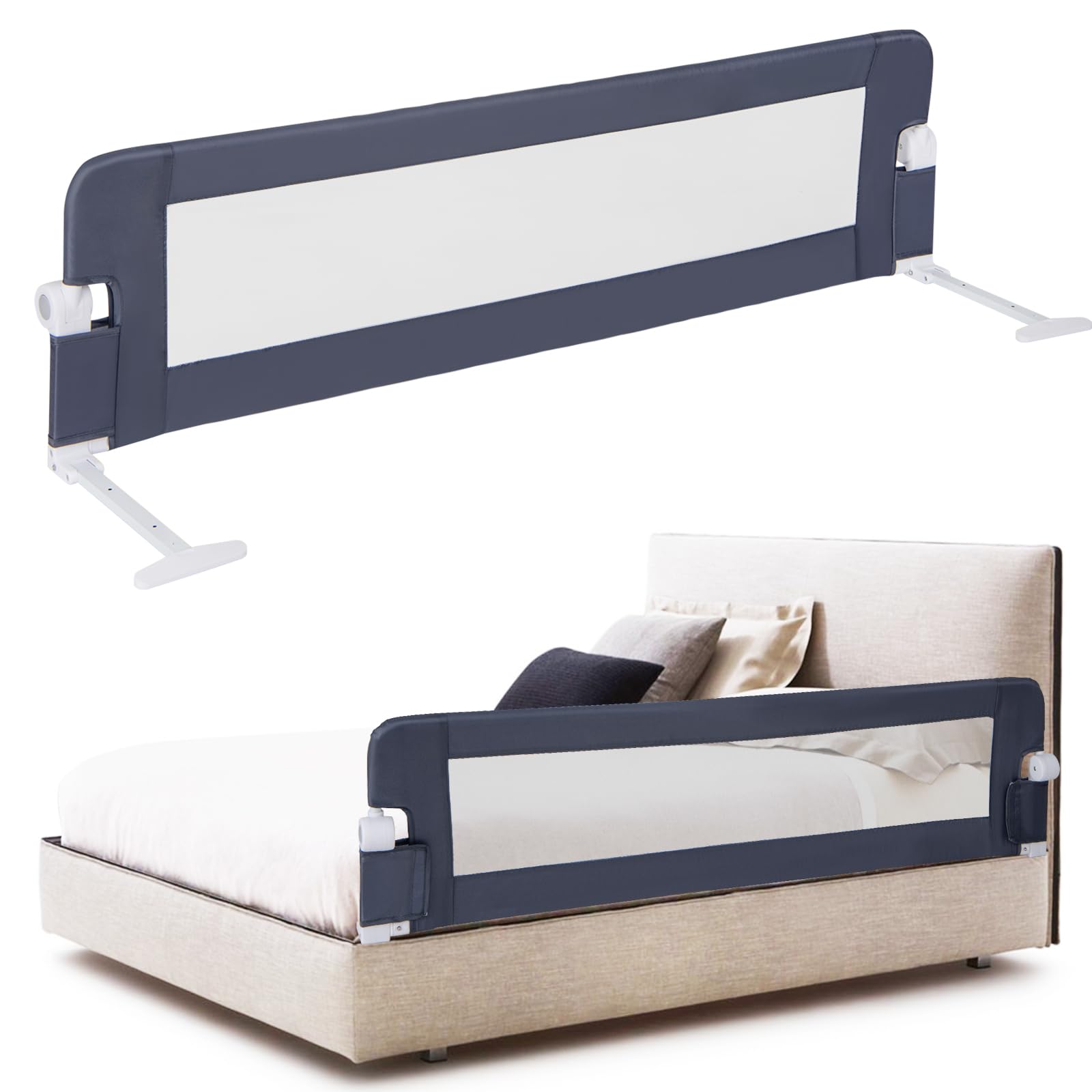 Barandilla de cuna plegable gris de 152 cm con correas y tela Oxford