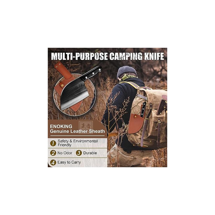 ENOKING-Serbian-Chef-Knife-67-Inch-Handmade-Professional-Meat-Cleaver-Knife-with-Leather-Sheath-High-Carbon-Clad-Steel-Butcher-Knife-with-Full-Tang-Handle-for-Kitchen-Camping-BBQ ENOKING Serbian Chef Knife 6.7 Inch, Handmade Professional Meat Cleaver Knife with Leather Sheath, High-Carbon Clad Steel Butcher Knife with Full Tang Handle for Kitchen, Camping, BBQ