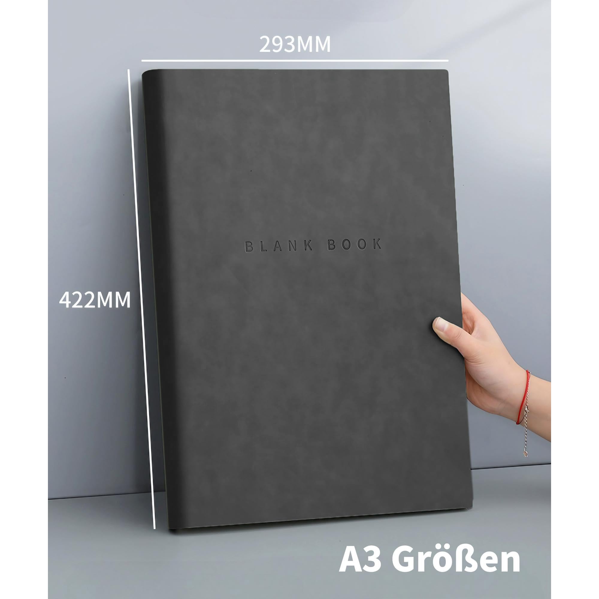 Carnet de notes A3 Carnet de croquis, Noir, 760 pages 380 feuilles, 80g/m² | Papier à dessin de haute qualité, Couverture PU douce, Pour artistes et professionnels, Pour dessins et croquis