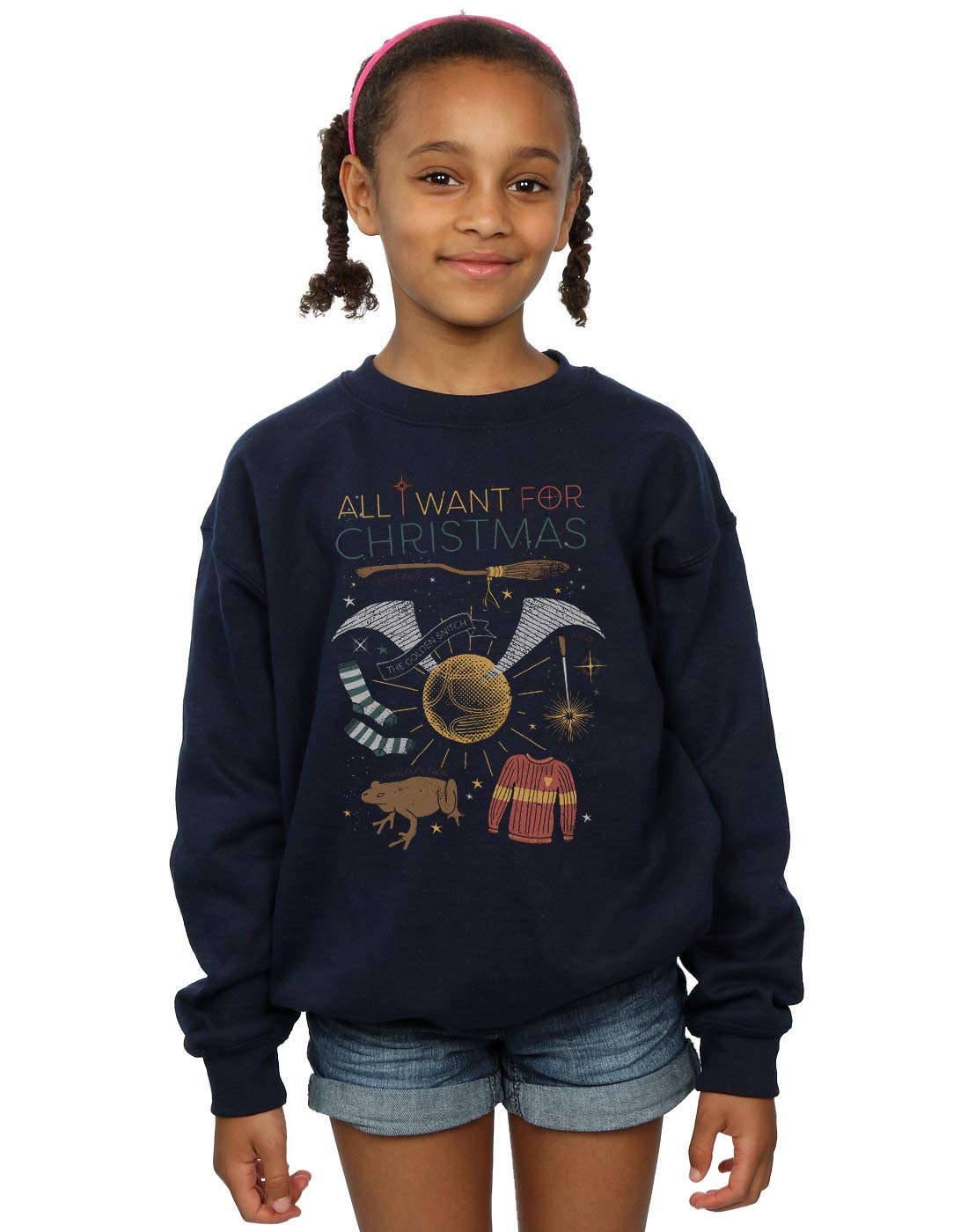 Absolute Cult Girls Navy Blue Harry Potter All I Want For Christmas Sweatshirt 12-13 Years
