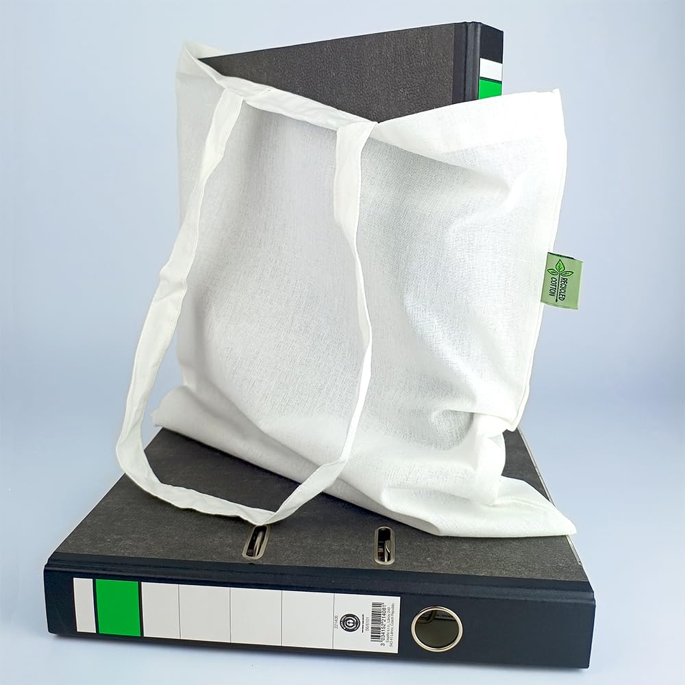 Cottonbagjoe Sac de recyclage en coton recyclé écologique - Sac de courses robuste avec tissu épais et poignées longues