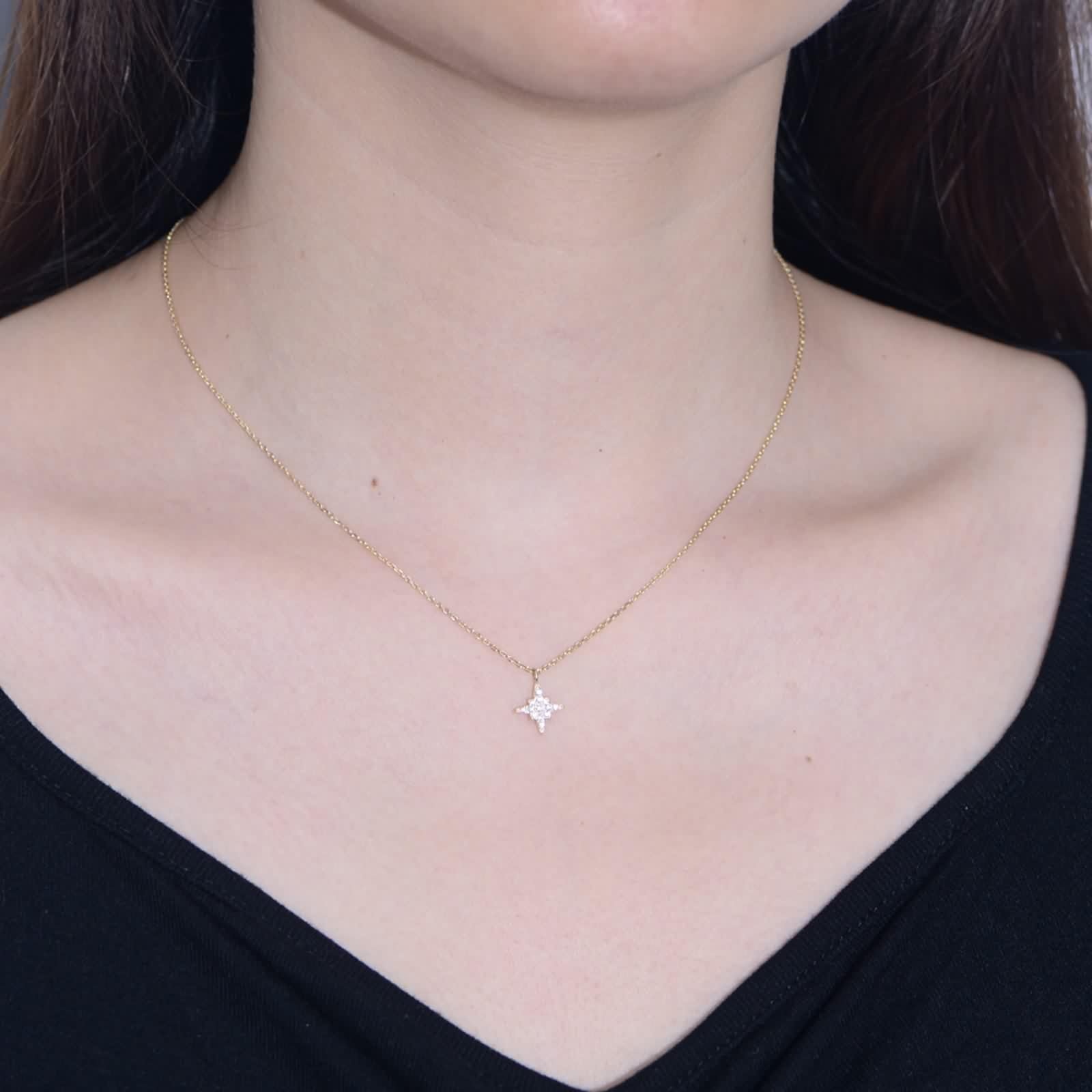 Wisiorek Gwiazda Kobieta, Długie Naszyjniki Bisuteria Biały Diament Stworzony Laboratoryjnie Łańcuch Żółte Złoto 9K/14K/18K 40+5cm