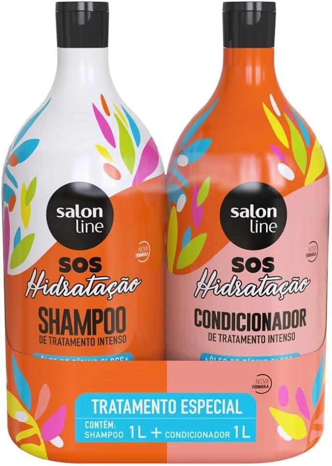 Salon Line, Kit Shampoo e Condicionador, SOS Hidratação, Óleo de Rícino, Vegano