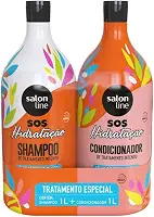 Salon Line, Kit Shampoo e Condicionador, SOS Hidratação, Óleo de Rícino, Vegano - Cabelos Lisos, Ondulados, Cacheados e Crespos, 1 L cada