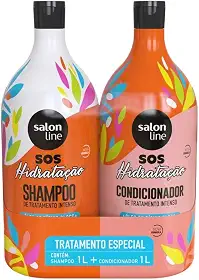 Salon Line, Kit Shampoo e Condicionador, SOS Hidratação, Óleo de Rícino, Vegano - Cabelos Lisos, Ondulados, Cacheados e Crespos, 1 L cada