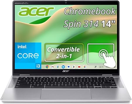Acer Spin 314 Chromebook CP314-2HN-39K7 i3-N305 8GB RAM 128GB Storage | Convertible 2-in-1 design, touchscreen display, HD webcam, Bluetooth 5.1 connectivity, HDMI port, WiFi 6 support