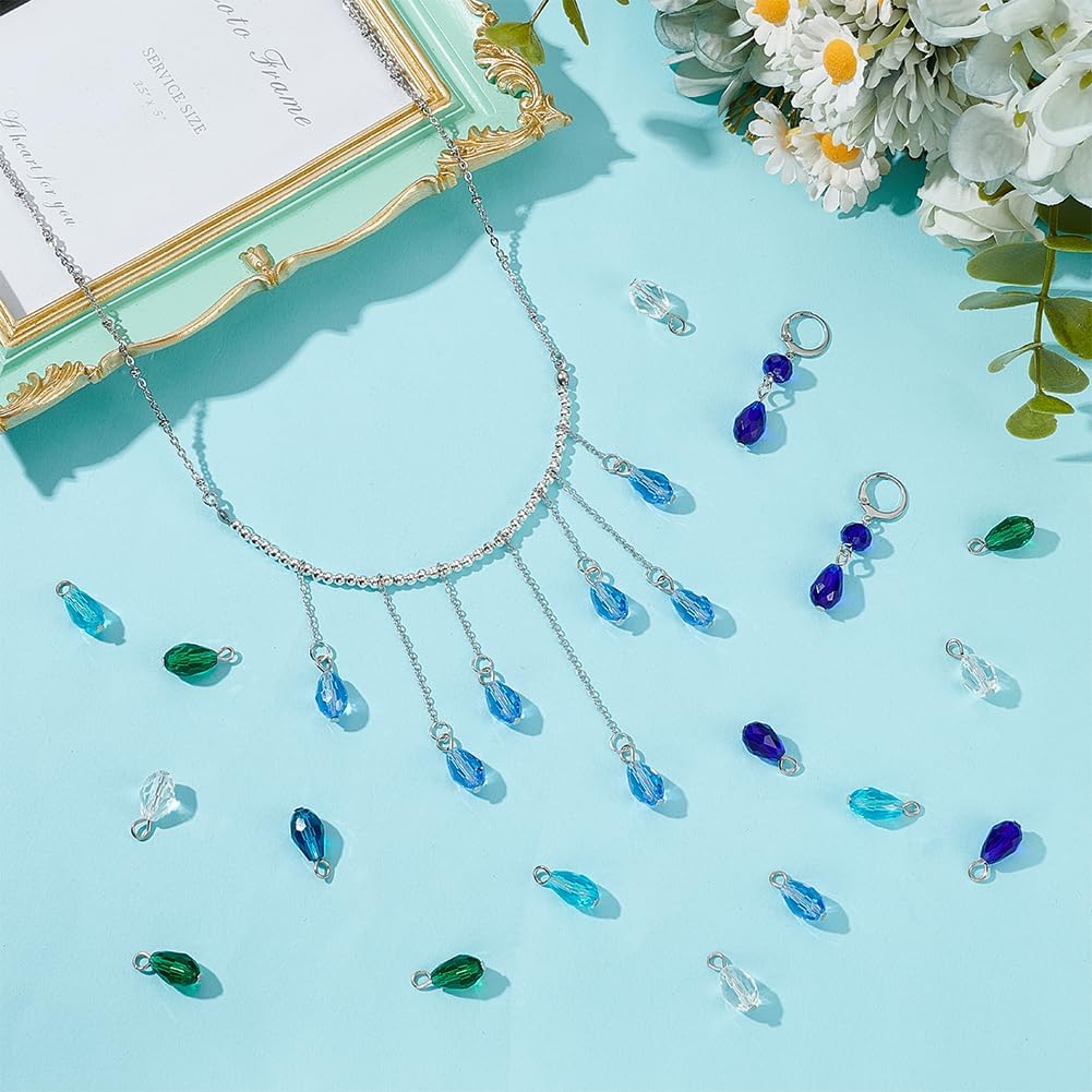 PH PandaHall 60Pcs Blue Series Faceted Teardrop Charms 6 Colors 16mm Crystal Charm Dangle Transparent Glass Pendants Teardrop Charm Dangle for Jewelry Making Necklace Bracelet Craft - Image 2