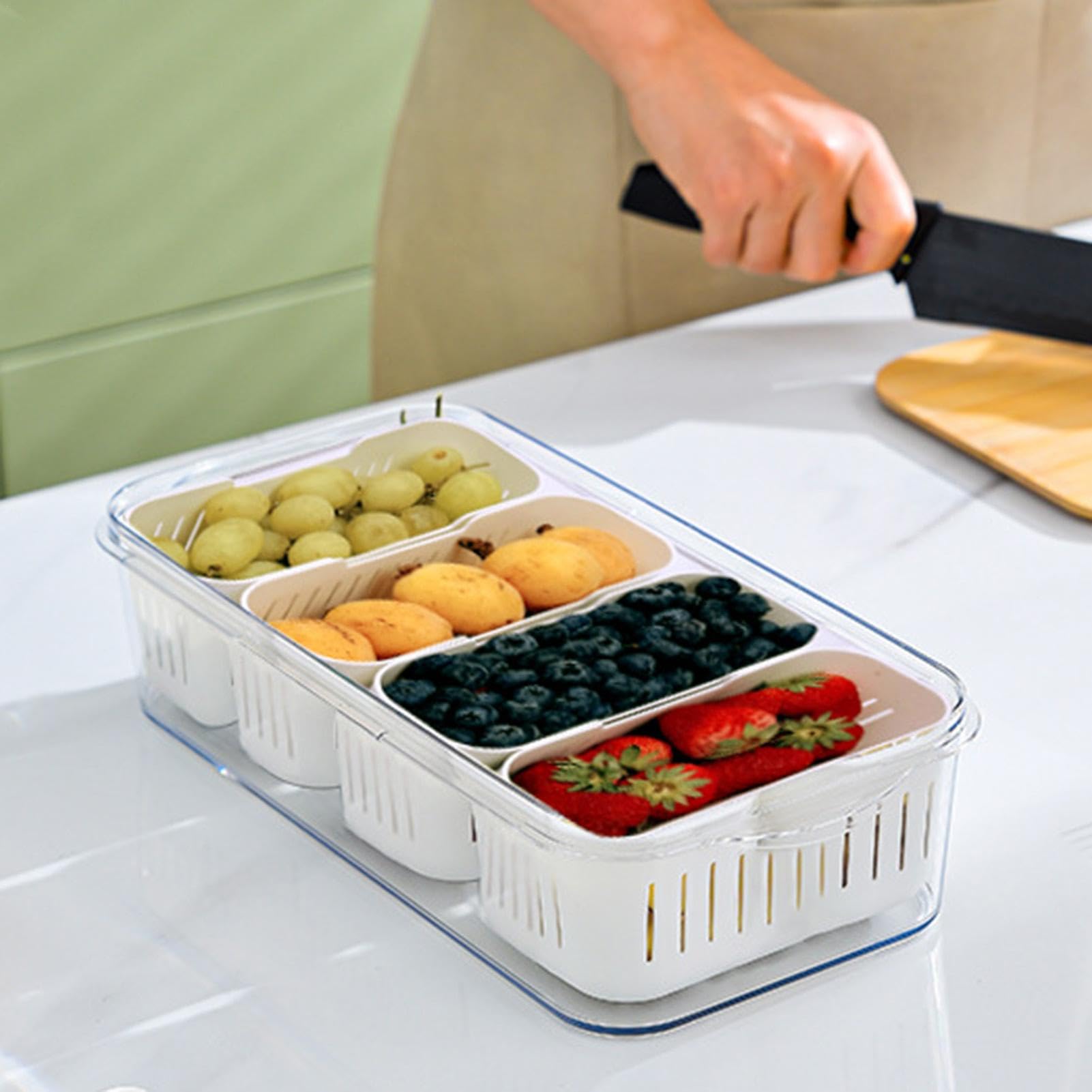 Vassoio Portatili Con Coperchio E 4 Scomparti | Contenitore Per Snack, Frutta E Verdura | Idea Per Picnic E Feste - 2