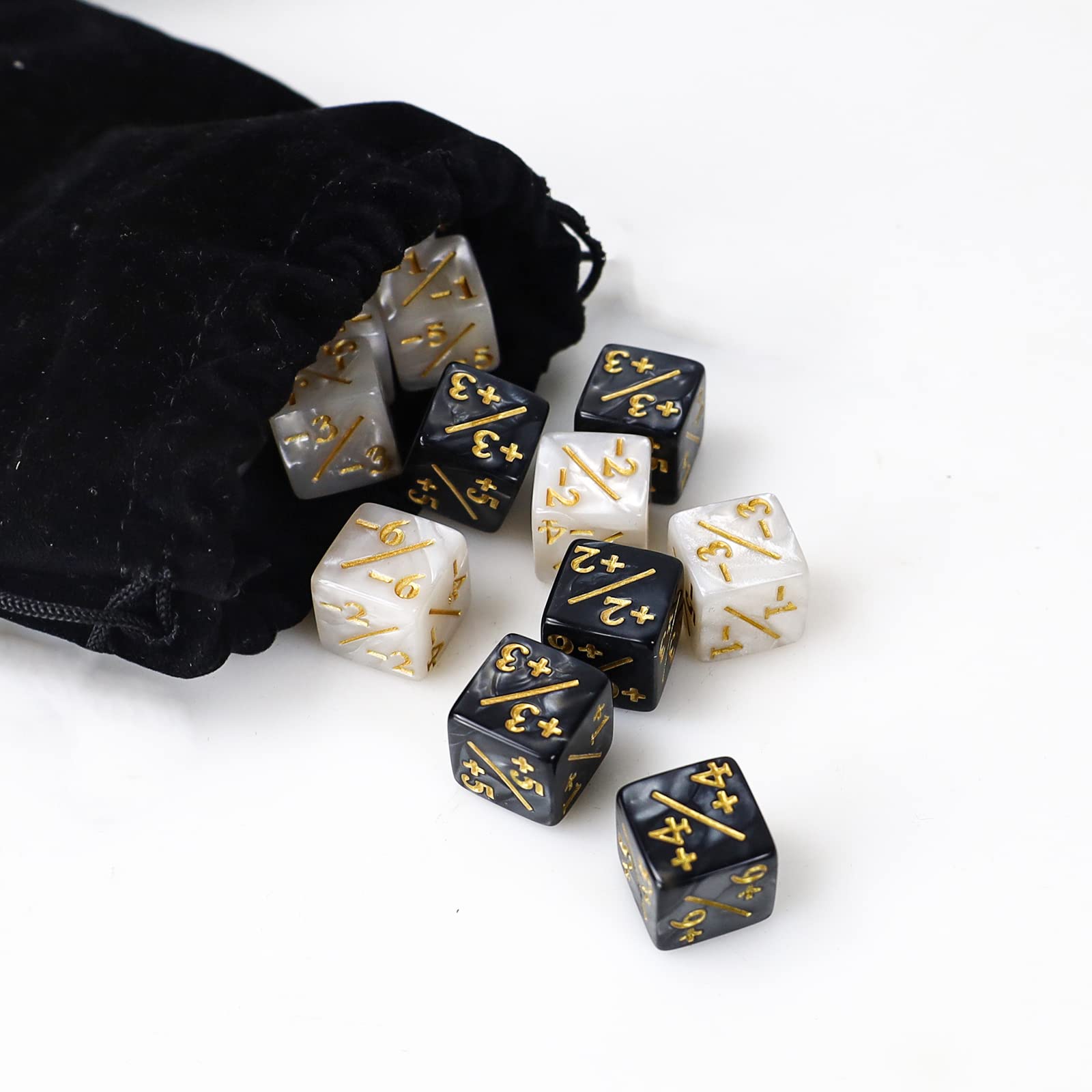 24 Pcs MTG Dice Counters Token Dice, Magic The Gathering Glitter Sparkle Dice, Loyalty Dice Starry Marble D6 Dice Cube Compatible with CCG, MTG, Card Gaming Accessory (Black and White) 3
